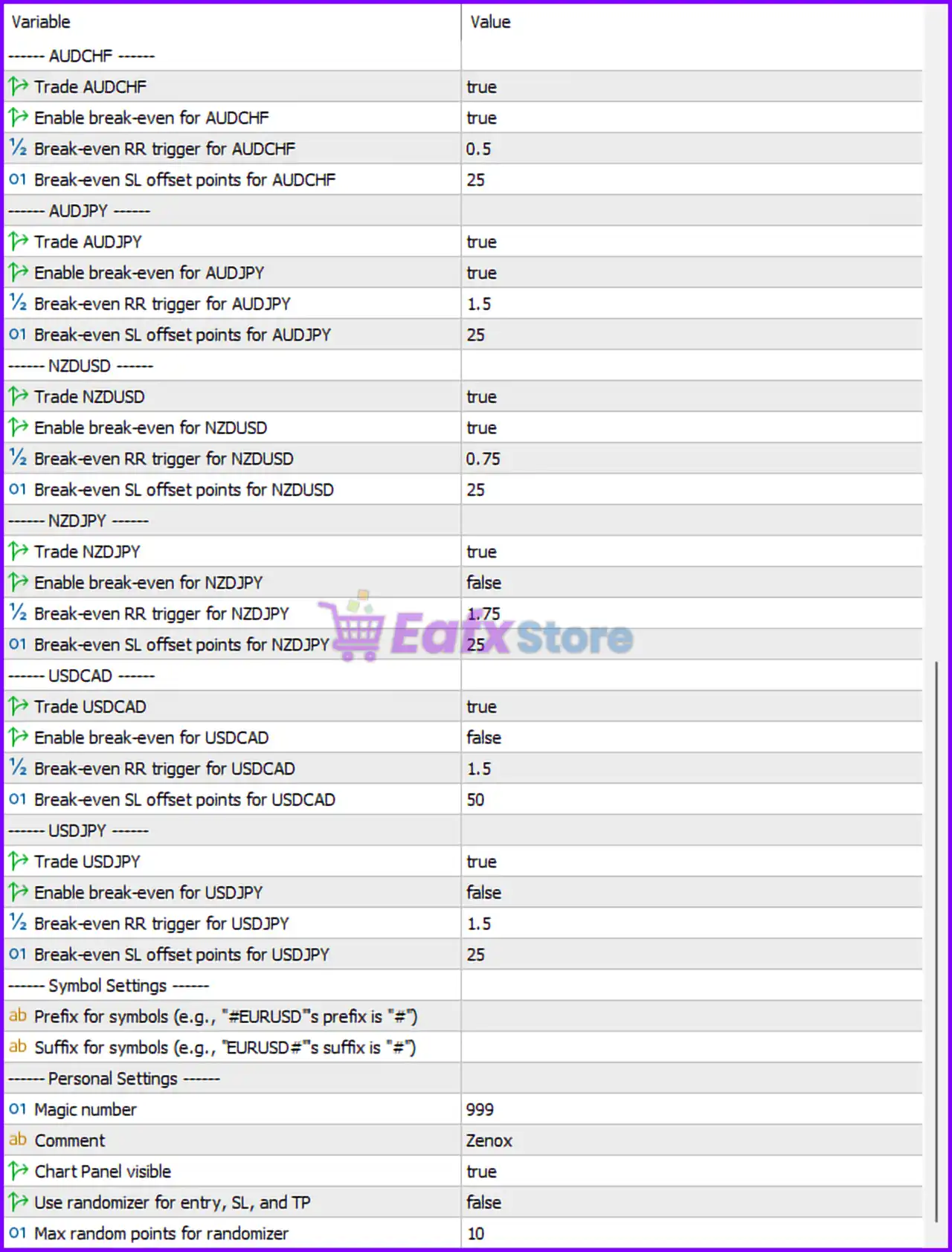 Zenox EA MT5 (Latest version) – GroupBuy 8 Zenox EA Settings Panel