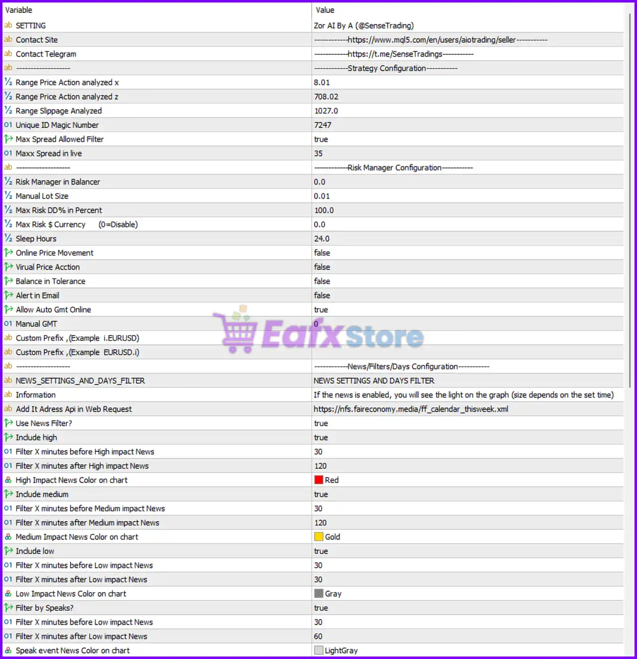Zor AI EA MT5 Settings Panel