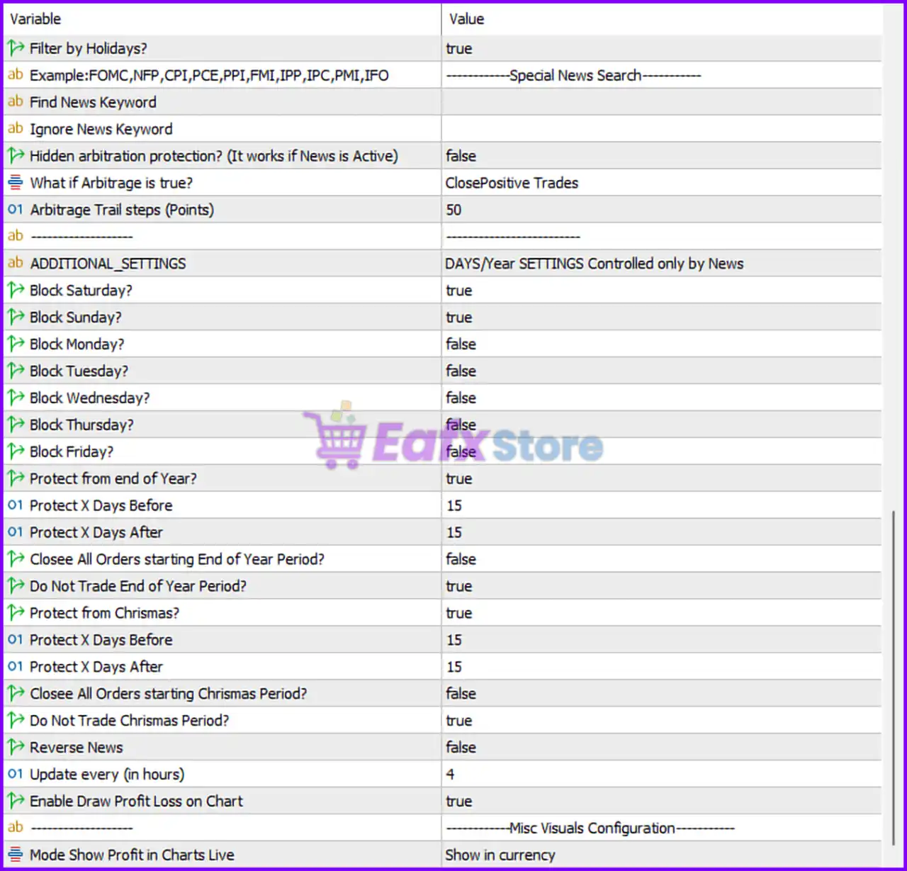 Zor AI MT5 Settings Panel